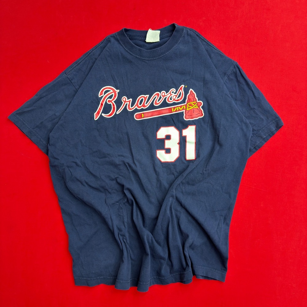 Vintage Majestic Greg Maddux Atlanta Braves T-Shirt Mens XL Navy Blue MLB 31